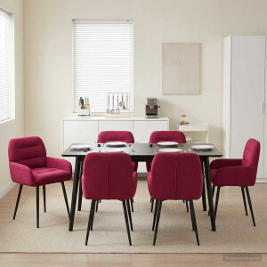 vidaXL Eettafelstoelen 6 pcs fluweel Wijnrood 59 x 59,5 x 90 cm