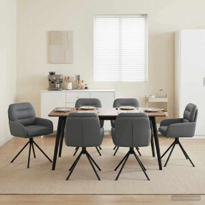 vidaXL Draai Eetstoelen 6 pcs Kunstleer Grijs 59 x 59,5 x 90 cm