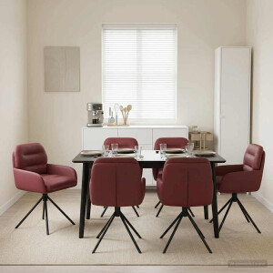vidaXL Draai Eetstoelen 6 pcs Kunstleer Wijnrood 59 x 59,5 x 90 cm