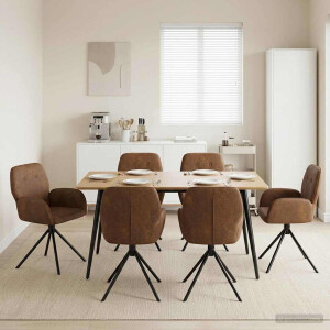 vidaXL Draai Eetstoelen 6 pcs Nep Suede Leer Bruin 54 x 55 x 86 cm