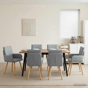 vidaXL Eettafelstoelen 6 pcs Stof Lichtgrijs 60 x 56 x 96 cm