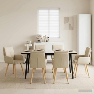vidaXL Eettafelstoelen 6 pcs Stof Crèmekleurig 60 x 56 x 96 cm