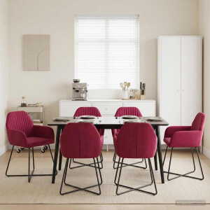 vidaXL Eettafelstoelen 6 pcs fluweel Wijnrood 55 x 50 x 84 cm