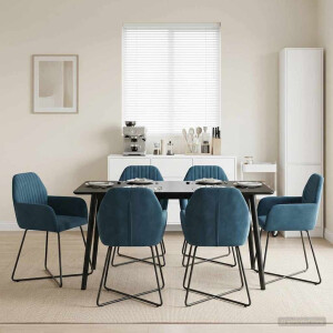 vidaXL Eettafelstoelen 6 pcs fluweel Blauw 55 x 50 x 84 cm