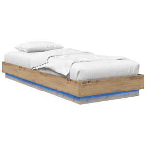vidaXL Bed Frame met LED Artisanaal eiken 80 x 200 cm Bewerkt hout