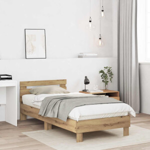 vidaXL Bedframe met Hoofdeinde Artisanaal eiken 80 x 200 cm