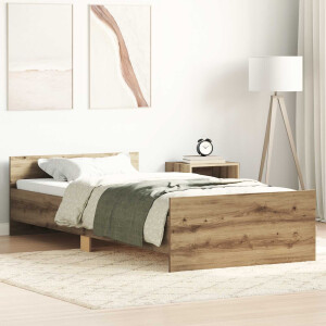 vidaXL Bedframe met Hoofdeinde Artisanaal eiken 80 x 200 cm