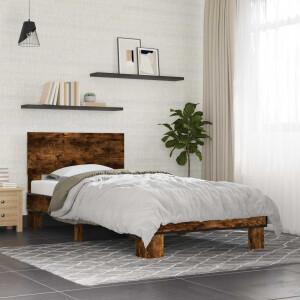 vidaXL Bedframe met Hoofdeinde Gerookt eiken 80 x 200 cm Bewerkt hout