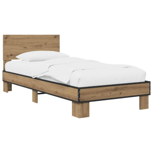 vidaXL Bedframe met Hoofdeinde Artisanaal eiken 80 x 200 cm