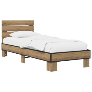 vidaXL Bedframe met Hoofdeinde Artisanaal eiken 80 x 200 cm
