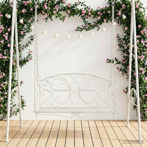 vidaXL Schommelbank Staal 105,5 x 61 x 56 cm Antiek wit