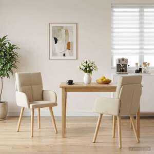 vidaXL Eettafelstoelen 2 st Stof Crèmekleurig 60 x 56 x 96 cm