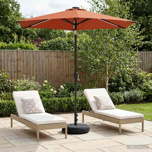 vidaXL Tuinparasol met LED-lampen en voet 230 x 230 cm Polyester