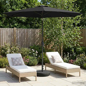 vidaXL Tuinparasol met LED-lampen en voet 270 x 270 cm Polyester Zwart