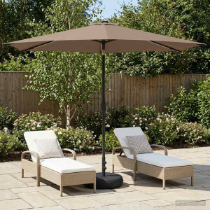 vidaXL Tuinparasol met LED-lampen en voet 300 x 300 cm Polyester Taupe