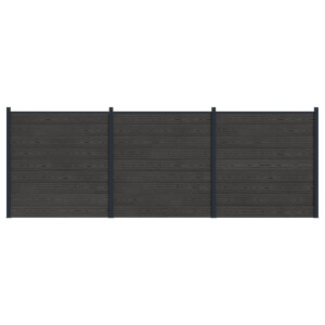 vidaXL Hekpaneel 3 pcs WPC en Aluminium Zwart