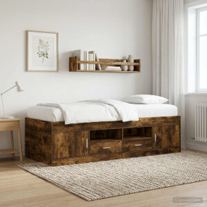 vidaXL Bedframe met opslag Gerookt eiken 80 x 200 cm Bewerkt hout