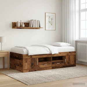 vidaXL Bedframe met opslag met lade Oud hout 80 x 200 cm Bewerkt hout