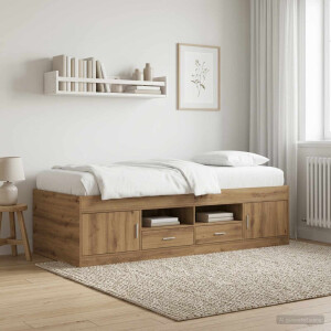 vidaXL Bedframe met opslag Artisanaal eiken 80 x 200 cm Bewerkt hout