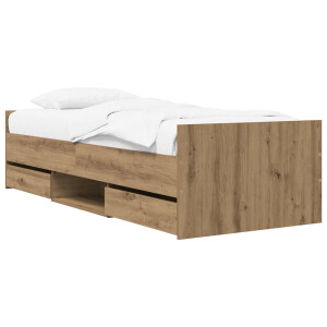 vidaXL Bedframe met opslag Artisanaal eiken 80 x 200 cm Bewerkt hout