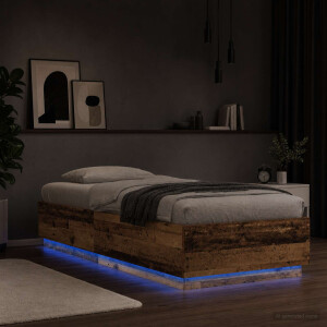 vidaXL Bed Frame met LED Oud hout 80 x 200 cm Bewerkt hout