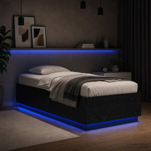 vidaXL Bed Frame met LED Zwart eiken 80 x 200 cm Bewerkt hout