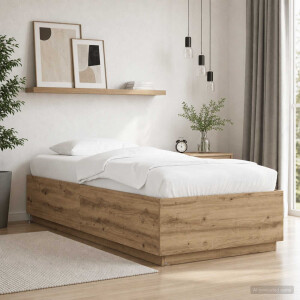 vidaXL Bed Frame met LED Artisanaal eiken 80 x 200 cm Bewerkt hout