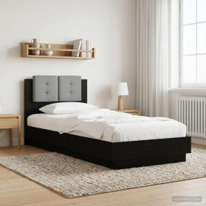 vidaXL Bedframe met Hoofdeinde Zwart eiken 80 x 200 cm Bewerkt hout