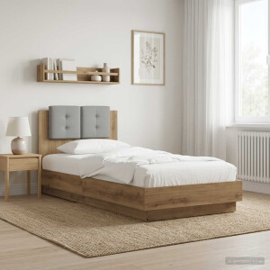 vidaXL Bedframe met Hoofdeinde Artisanaal eiken 80 x 200 cm