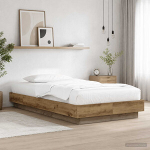 vidaXL Bed Frame met LED Artisanaal eiken 80 x 200 cm Bewerkt hout