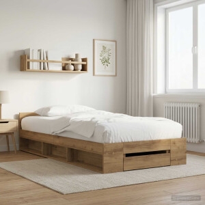 vidaXL Bedframe met opslag Artisanaal eiken 80 x 200 cm Bewerkt hout