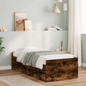 vidaXL Bedframe met opslag Gerookt eiken 80 x 200 cm Bewerkt hout