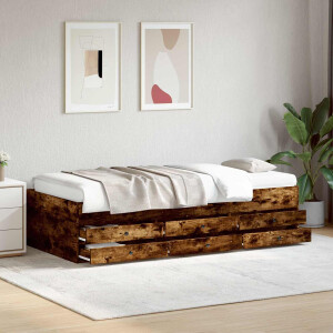 vidaXL Bedframe met opslag Gerookt eiken 80 x 200 cm Bewerkt hout