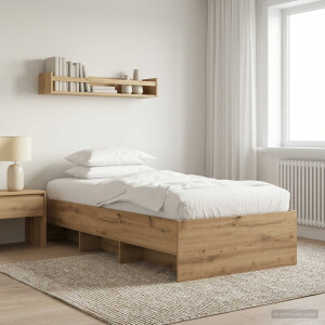 vidaXL Bedframe met plank Artisanaal eiken 80 x 200 cm Bewerkt hout