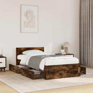 vidaXL Bedframe met Hoofdeinde Gerookt eiken 80 x 200 cm Bewerkt hout