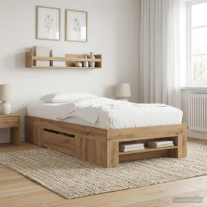 vidaXL Bedframe met opslag Artisanaal eiken 80 x 200 cm Bewerkt hout