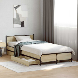 vidaXL Bedframe met Hoofdeinde Sonoma Eiken 80 x 200 cm Bewerkt hout