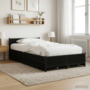 vidaXL Bedframe met Hoofdeinde Zwart eiken 80 x 200 cm Bewerkt hout