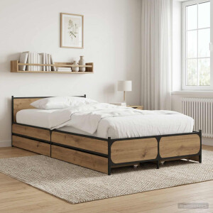 vidaXL Bedframe met Hoofdeinde met lade Artisanaal eiken 80 x 200 cm