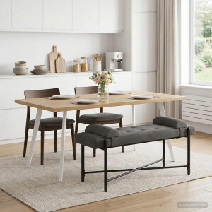 vidaXL Knop-gestept Bankje met Kussens Donkergrijs 110 x 40 x 46 cm