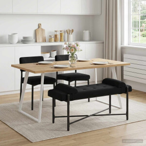 vidaXL Knop-gestept Bankje met Kussens Zwart 110 x 40 x 46 cm fluweel