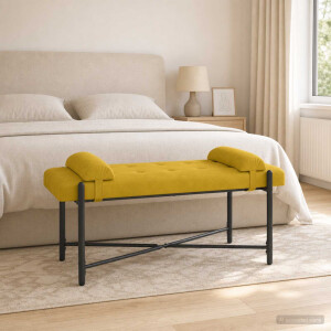vidaXL Knop-gestept Bankje met Kussens Geel 110 x 40 x 46 cm fluweel
