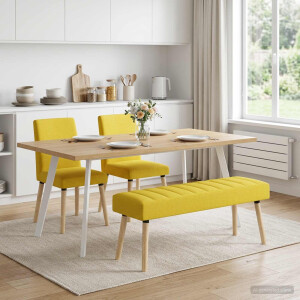 vidaXL Kanaal-geplooide bank Lichtgeel 110 x 40 x 46 cm Stof