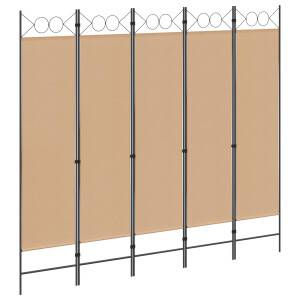vidaXL 5-Panel Room Divider Beige 200 x 180 cm Stof