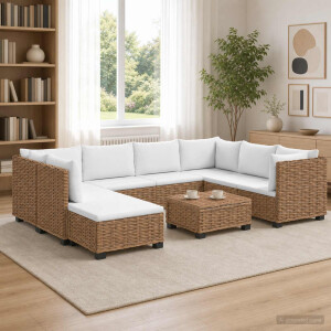 vidaXL 9 st Rieten Loungeset met Kussens GENDT Natuurlijk rattan