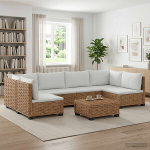 vidaXL 7 st Rieten Loungeset met Kussens GENDT Natuurlijk rattan