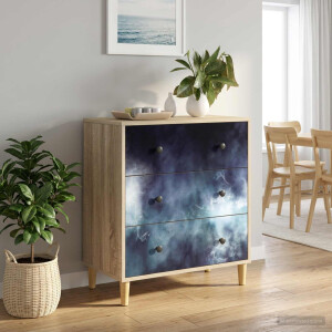 vidaXL Ladekast RAALTE Blauwe marmerprint 66 x 36,5 x 75 cm Sonoma