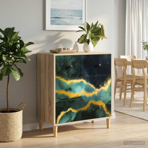 vidaXL Ladekast WIJHE Teal marmerprint 66 x 36,5 x 75 cm Bewerkt hout