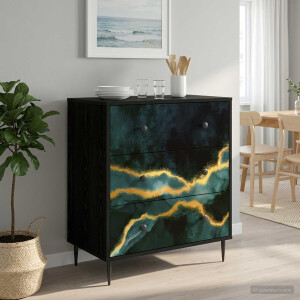 vidaXL Ladekast WIJHE Teal marmerprint 66 x 36,5 x 76 cm Bewerkt hout