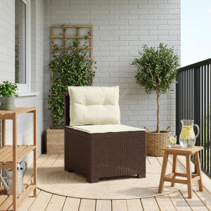 vidaXL Eénpersoons Tuinbank met Kussens Rattan Look PP Bruin